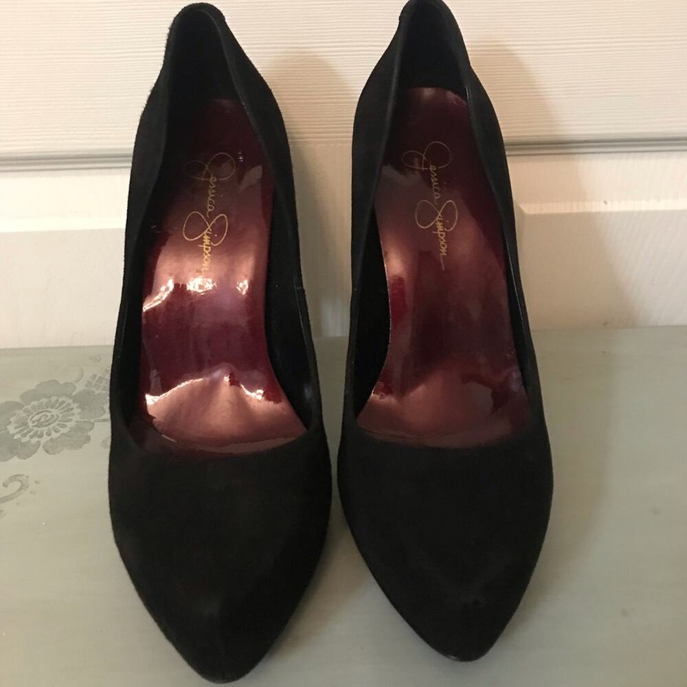 Jessica Simpson black suede high heel pumps